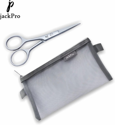 jackPro Professional Stainless Steel 4 Inch Beard Mustache Hair Cutting Trimming Scissor Scissors(Set of 1, Silver, Eyebrow Nose Hairs)
