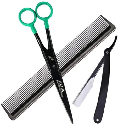 aramco india AramCo MasterTrim Duo| Barber scissor with super fine razor and elegant comb Scissors(Set of 3, Black)