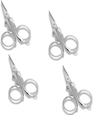 Crafts Haveli Foldable Scissors Pack of 4 – Stainless Steel Mini Travel Scissor for DIY Craft Scissors(Set of 4, Silver)