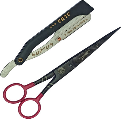 aramco india Barber's Salon Razor and Scissor Scissors(Set of 2, Black)