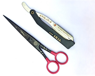 ALBA Textile Barber Professional Hair cutting Scissor and Razor Scissors(Set of 2, Black)