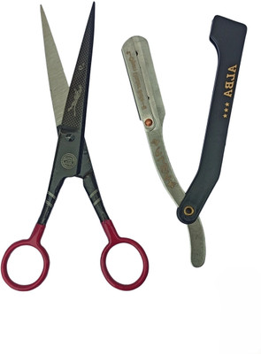 ALBA Textile Barber Shaving Razor and Scissor | Professional Barber Kit | 6' Inch Scissor Scissors(Set of 2, Black)