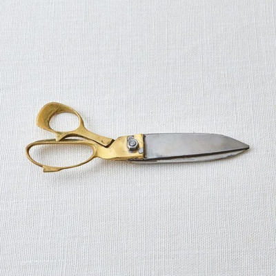 Madan Kainchi Wale Left Hand 9 inch Brass Handle funner steel Scissors(Set of 1, Brass)