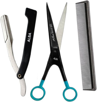 aramco india Salon Professional Barber scissors with stainless steel razon and comb Scissors(Set of 1, Multicolor)