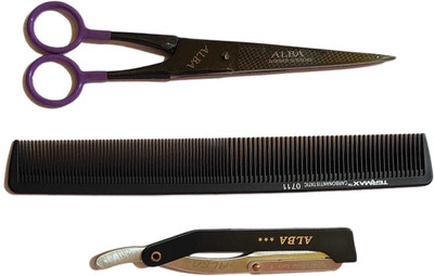 aramco india Barber Scissor| Professional Barber Scissor, Razor and Comb Scissors(Set of 3, Black)