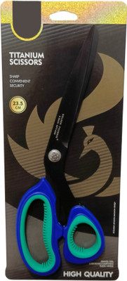 Shuttle Titanium Scissors Stainless Steel Office Use Cloth Cutting Tailoring Rubber Grip Scissors(Set of 1, Black)