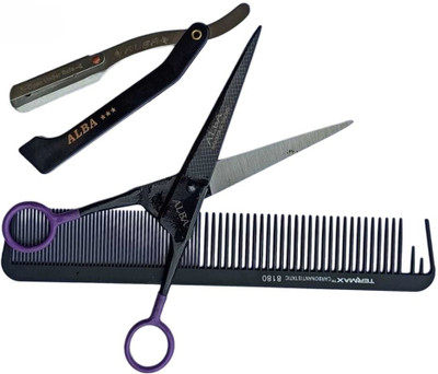 aramco india Hair Styling Tools BArber Scissor Razor and comb Scissors(Set of 3, Black)