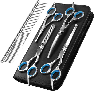 YMS Professional Pet Grooming Kit 6 In 1 Dog Grooming Scissor Kit Scissors(Set of 4, Black)