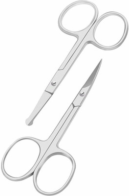 Dhanishka PACK OF 2 Curved and Rounded Portable Scissors For Men and Women Scissors(Set of 2, Silver)