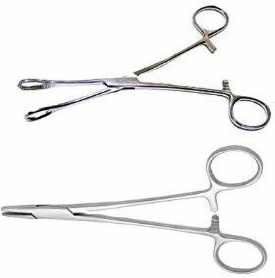 SANJU Khushi Surgicals Needle Holder 8 inch Sponge forcep 8 inch pack of 2 Scissors(Set of 1, Silver)
