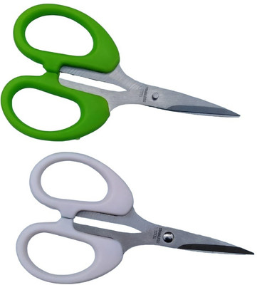 DHSHARPYOYO Mini Multi Purpose Curved Craft Scissors, 4 Inch, steel -IV39 Scissors(Set of 2, White, Green)