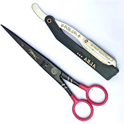 ALBA Textile Barber Salon Haircutting Scissor and Razor Scissors(Set of 2, Black)