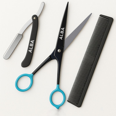 aramco india Barber Scissors Razor and Comb Combo For Men and Women Scissors(Set of 3, Black)