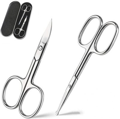 maycreate Beard Mustache Eyebrow Trimmer Stainless Steel Set with Storage Box Scissors(Set of 2, Silver)