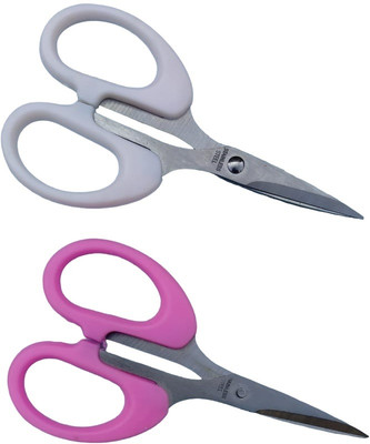 DHSHARPYOYO Mini Multi Purpose Curved Craft Scissors, 4 Inch, steel -IV37 Scissors(Set of 2, White, Pink)