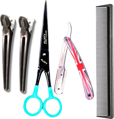 alxfy Salon Scissors | Hair Cutting Barber Scissor | for Man WOMEN Combo Kit Scissor Scissors(Set of 5, Black)