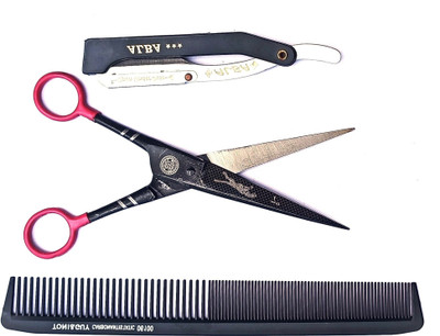 ALBA Textile Barber Grooming Tools Scissor Razor and Comb Scissors(Set of 3, Multicolor)