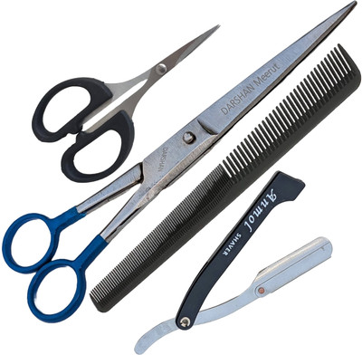 SAZIC Professional Hair Cutting Combo Scissor Razor, Elegant Comb Salon Set Scissors(Set of 2, Blue, Silver)
