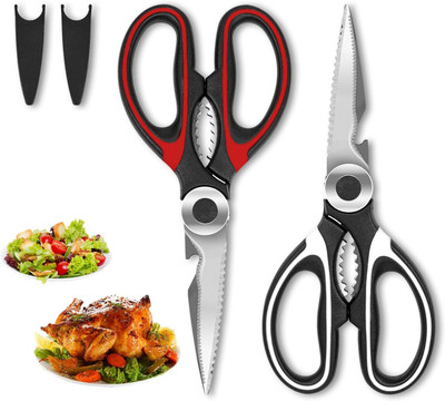 ToDo Toys Multipurpose Stainless Steel Kitchen Scissors for Chicken, Poultry, Fish,Herbs Scissors(Set of 2, BLACK AND RED, BLACK AND WHITE, BLACK AND YELLOW)