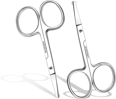MAJESTIQUE Facial Hair Scissors 2Pcs Eyebrow Scissors, Mustache, Nose Hair, Beard Scissors Scissors(Set of 2, Silver)