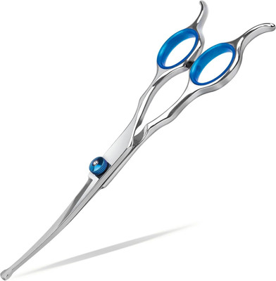 HEZON Pet Grooming Scissors, Curved Scissors, Dog Fur Scissors Scissors(Set of 1, Silver)
