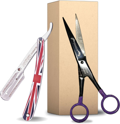STEAD Barber Scissors with Razor for Professional Haircuts and Styling Scissors(Set of 1, Multicolor)