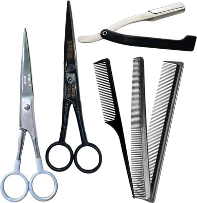 STEAD All-In-One Premium Barber Scissor Set for Men, Women, Kids, and Pets Scissors(Set of 1, Black, white, silver)