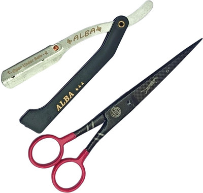 ALBA Textile Salon Razor and Scissor for Hair Cutting and Shaving Scissors(Set of 2, Multicolor)