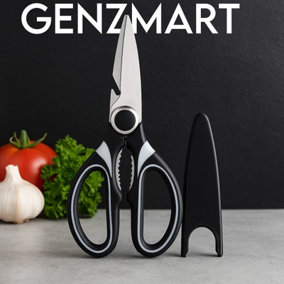 GenZmart Kitchen Scissors with Cover – For Cutting Chicken, Meat, Fish, Veg Easily Scissors(Set of 1, Black, White)