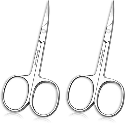 Swiss Connection Stainless Steel Grooming Scissors | Curved Blade for Nose & Eyebrow Trimming Scissors(Set of 2, Silver)