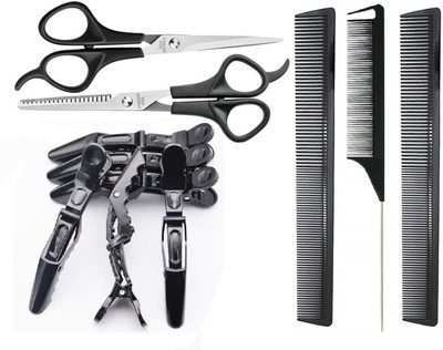 CombZone Hair Cutting Scissors Set with Combs , Hair clips For Personal and Professional Scissors(Set of 3, Black)