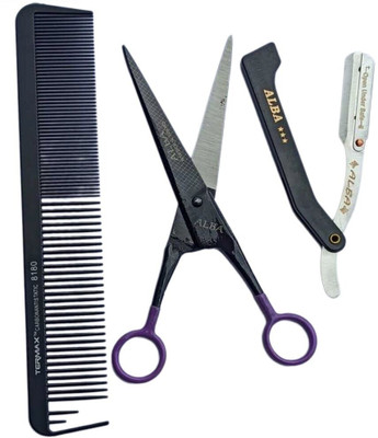 aramco india Professional Salon Barber Scissor Razor and Comb Combo Scissors(Set of 3, Multicolor)