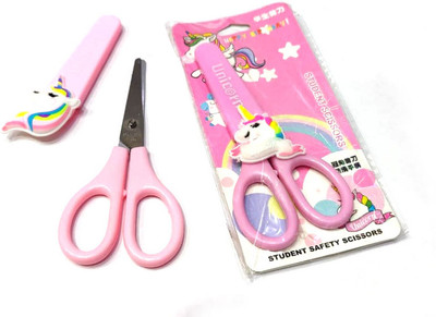 Teeshubh Unicorn Student Safety Art Scissors with Protective Cover Scissors(Set of 2, Pink)