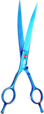 Beaute Secrets Hair Cutting Dog Cat Grooming Shears with Round Blunt Tip (Up Curved) Scissors(Set of 1, Blue)