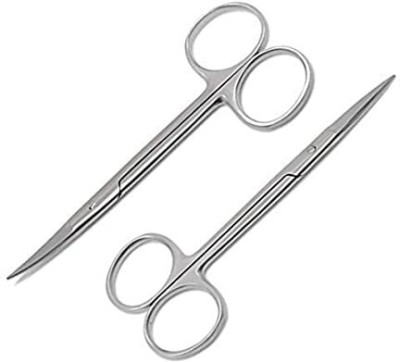 SANJU Khushi Surgicals IRIS very fine scissor special curved & straight 4.5 inch Scissors(Set of 2, Silver)