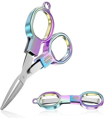 SERPLEX Folding Pocket Utility Scissors 45 Inch Compact Carbon Steel Multipurpose Scissors(Set of 1, Multicolor)