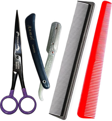 STEAD Professional Barber Hair Cutting Kaichi Combo Pack | Premium Black Scissors(Set of 1, Pack of 4)