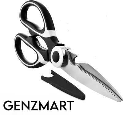 GenZmart Heavy Duty Food Scissor – Sharp Blade for Chicken, Bones, Meat, Vegetables Scissors(Set of 1, Black, White)