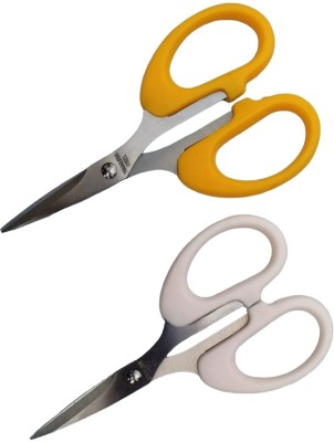 DHSHARPYOYO Plastic handle cutting paper school stationery office scissors-IV10 Scissors(Set of 2, White, Yellow)