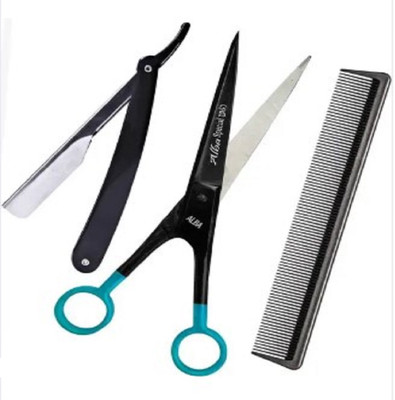 aramco india Professional Barber Scissors, Shaving Razor & Comb Set Scissors(Set of 3, Black)