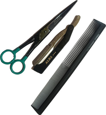 aramco india Gentlemen’s Essentials Barber Scissor razor and comb Scissors(Set of 3, Black)