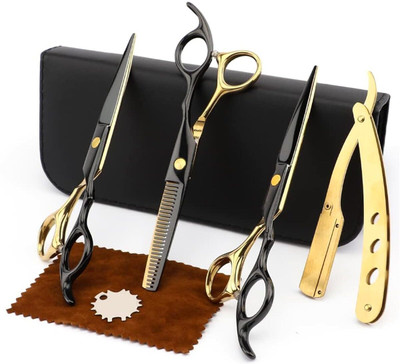 ORTIZA Professional Hair Cutting Scissors Kits Stainless Steel Scissors Hair Dressing Scissors(Set of 4, Black)