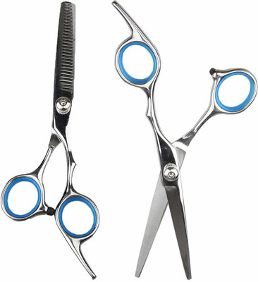 HASTHIP Scissors, Hairdressing Styling Set For Barber or Beauty Saloon (2 PC/ 6 Scissors(Set of 2, Silver)
