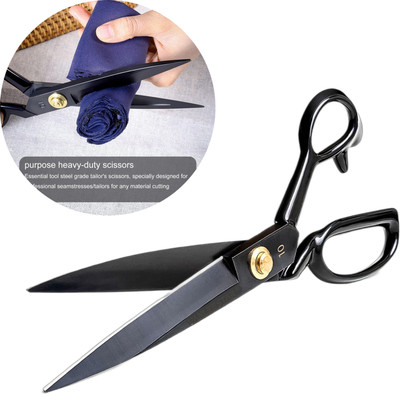 STEAD Premium Rubber Handle Grip for Tailoring Sewing Clothes Paper Cutting 10 inch Scissors(Set of 1, Black)