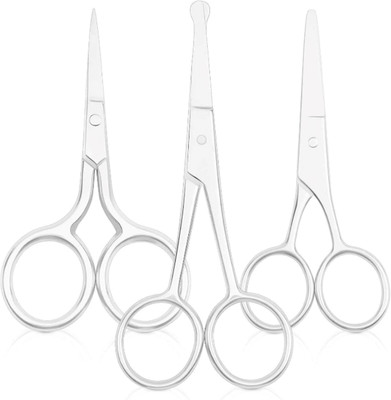 feelhigh Nose Hair Scissors 3 Pcs Curved And Rounded Eyebrows Facial Hair Scissors Scissors(Set of 3, Silver)