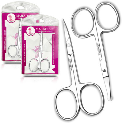 MAJSETIQUE Facial Hair Scissors Rounded and Curved - Eyebrow Scissors, Mustache Nose Hair Scissors(Set of 2, Silver)