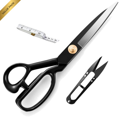The Haven Hut Premium Tailoring Scissor 10 inch Black – Ultra Sharp Fabric Cutter | Free Tape Scissors(Set of 1, Black)