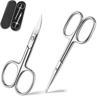 maycreate 2pcs Eyebrow Nose Safety Scissors gift box,Pointed & Round Head Beard Mustache Eyebrow Trimmer Stainless Steel Set for Men Women--Travel/Outing/Makeups Essentials Scissors(Set of 2, Silver)