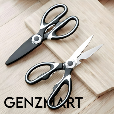 GenZmart Rust-Free Kitchen Shears – Sharp Cutter for Meat, Veg, Herbs & Fish Scissors(Set of 1, Black, White)