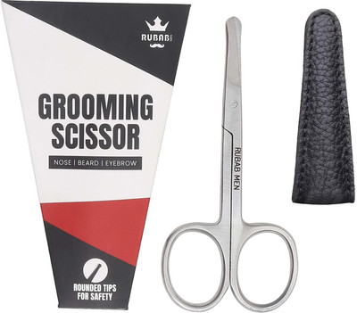 RUBAB MEN Nasal Safety Tip Scissor for Nose Hair, Beard, Mustache & Eyebrow Scissors(Set of 1, Silver)